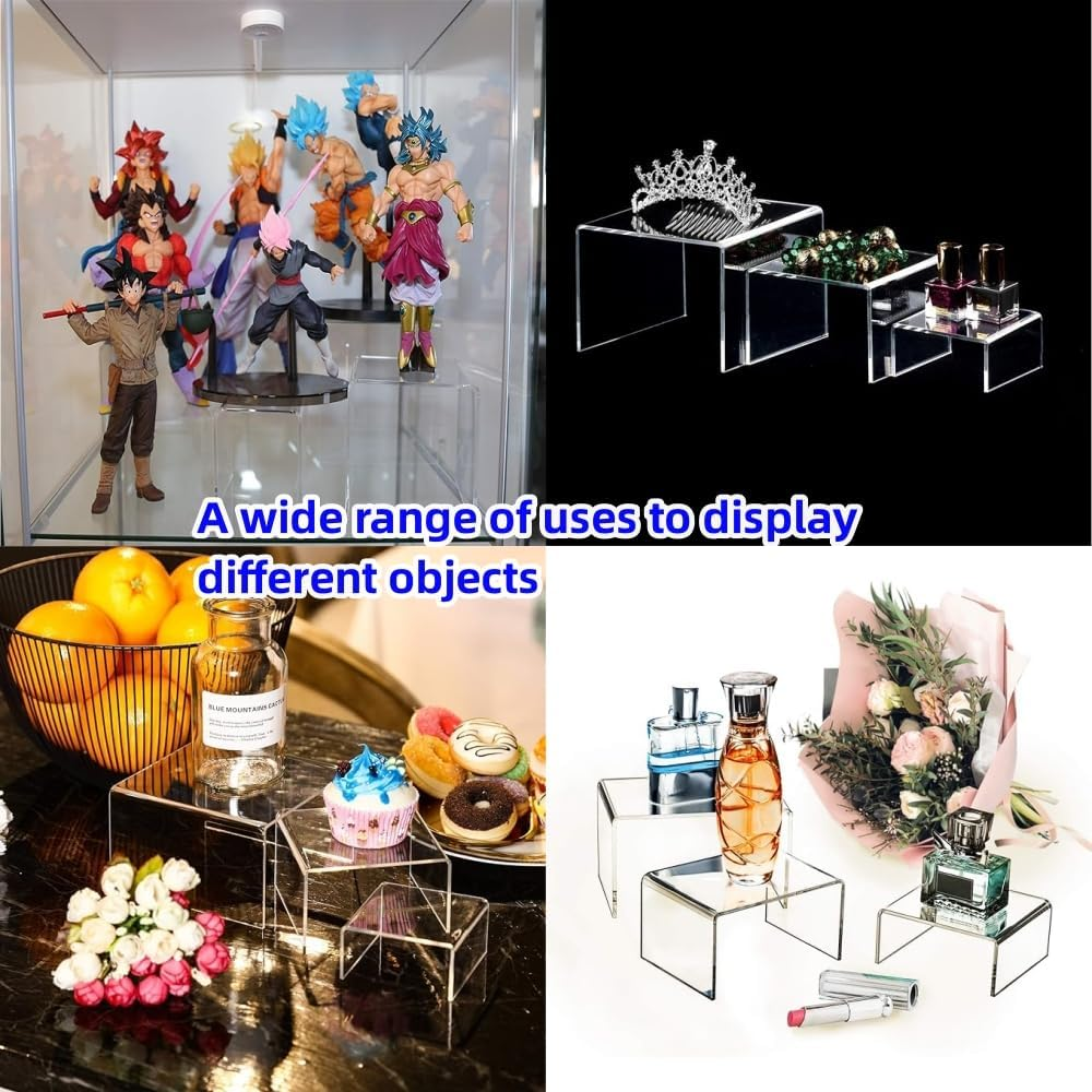 DACUAN Acrylic Display Riser Set - 6 PCS U-Shaped Clear Rectangular Stands for Candy, Dessert, Cupcakes, Collectibles - Shelf for Display image number 5