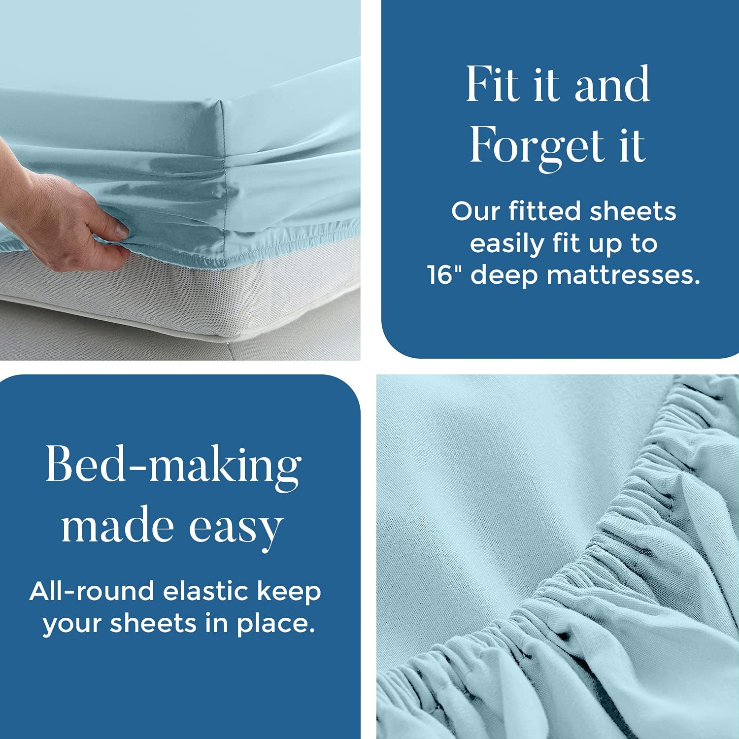 DAN RIVER King Jersey Sheet Set|Luxury Heather 100% Cotton Bed Sheets|T-Shirt Sheets|All Season Bedding|Soft Comfortable Deep Pocket Jersey Cotton Bed Sheets (4Pc, King, Light Blue) image number 4