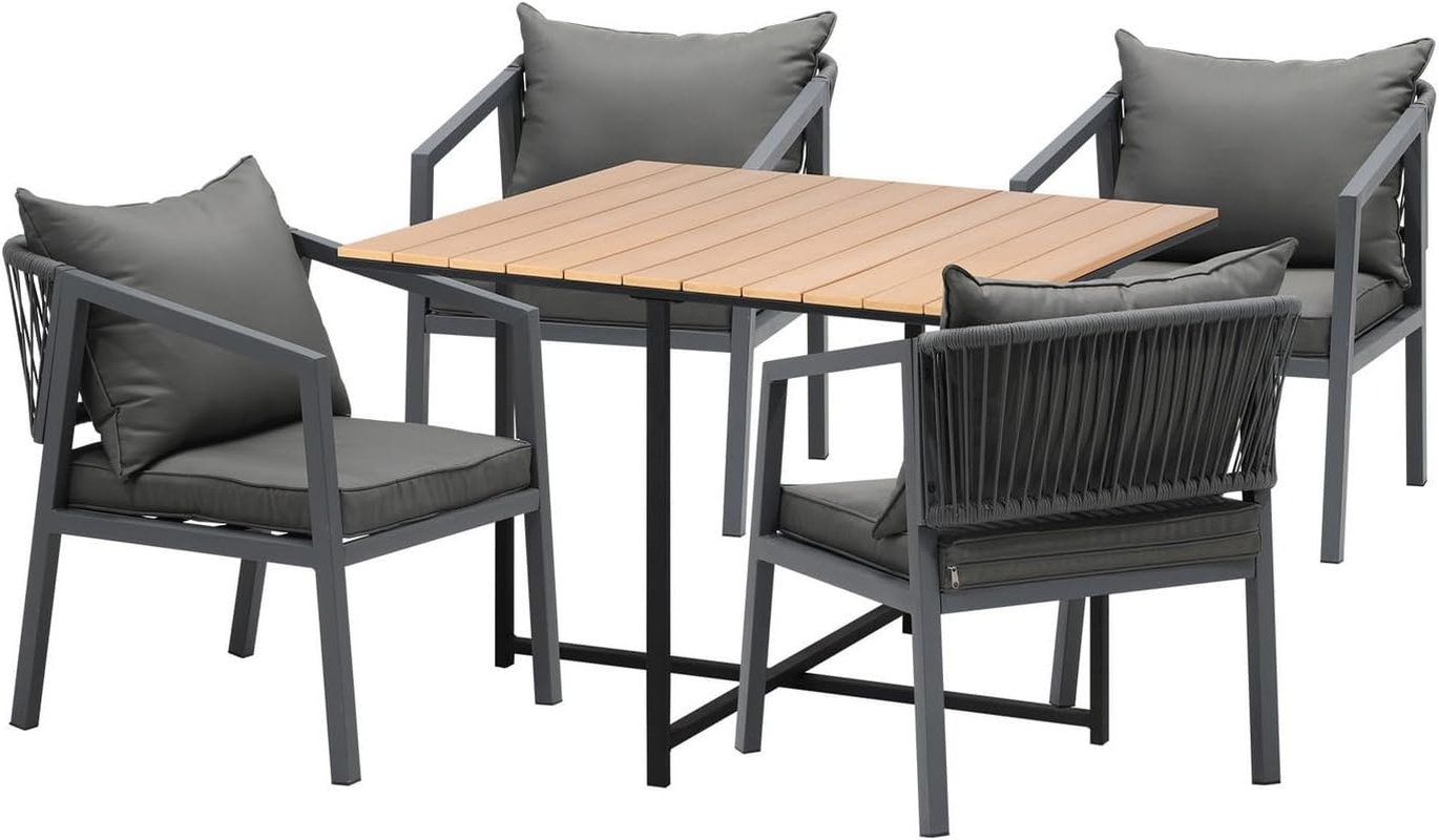 Livsip Outdoor Dining Set 5Pcs Outdoor Furniture Garden Patio Table and Chairs with Cushion image number 4