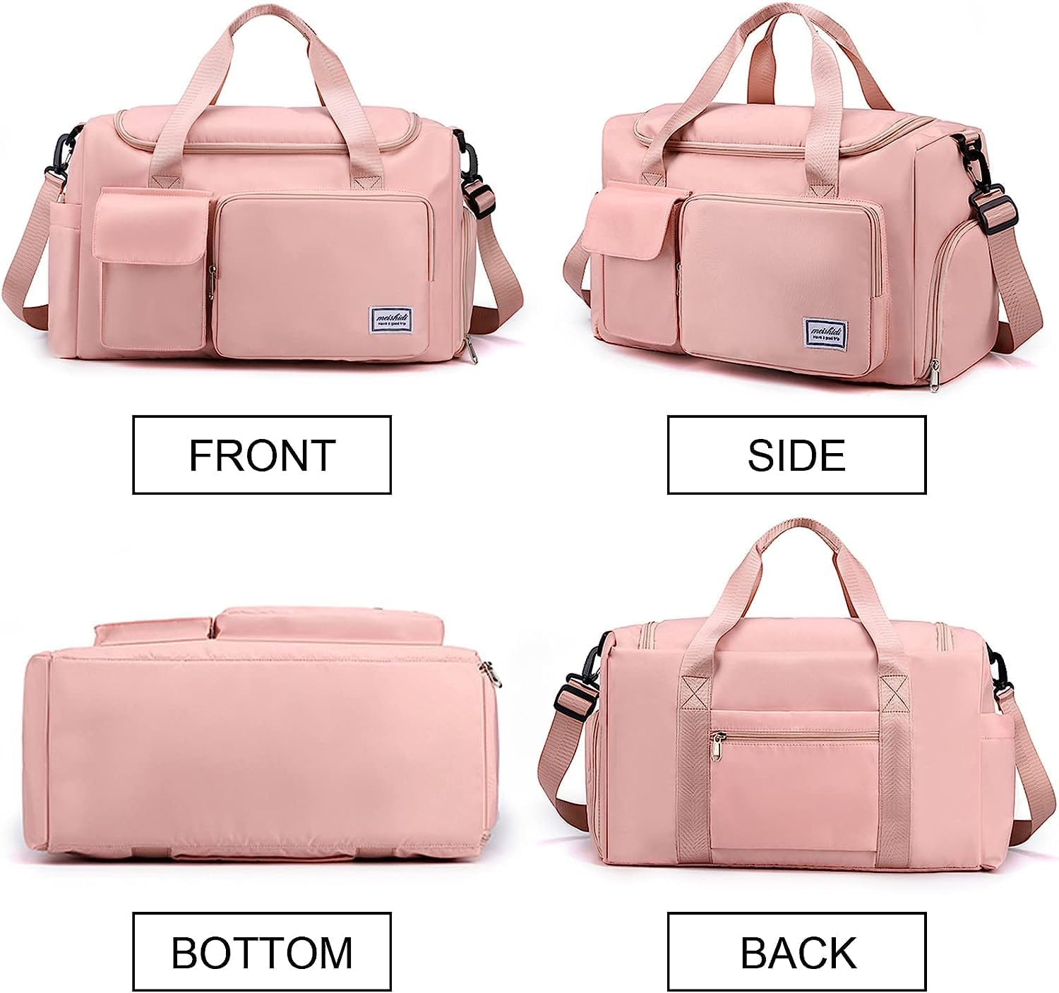 Sports Gym Bag for Women Men,Travel Duffel Bag with Shoes Compartment,Waterproof Weekend Travel Bag Overnight Bag with Trolley Sleeve, Carry Luggage Bag for Weekender,Sports, Gym,Travel (Pink) image number 4