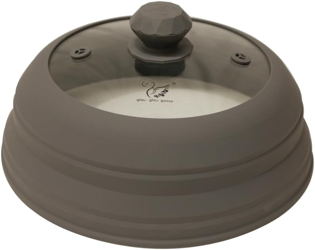 Viviendo Universal Silicone Lid, Collapsible Microwave Tempered Glass Cover and Multifunction Silicone Splatter Guard Lid - Large Red