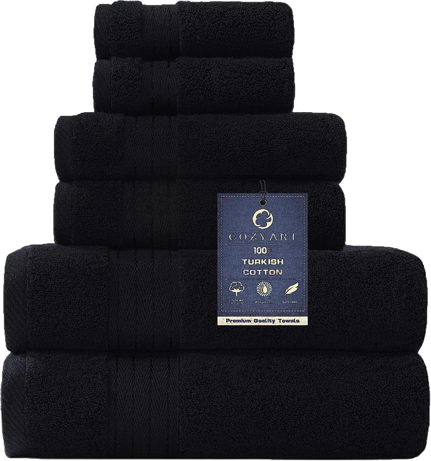 COZYART Navy Blue Bath Towels Set, Turkish Cotton Hotel Towels for Bathroom, Bathroom Towels Set of 6 with 2 Bath Towels, 2 Hand Towels, 2 Washcloths, 650 GSM 6 Piece Towel Set
