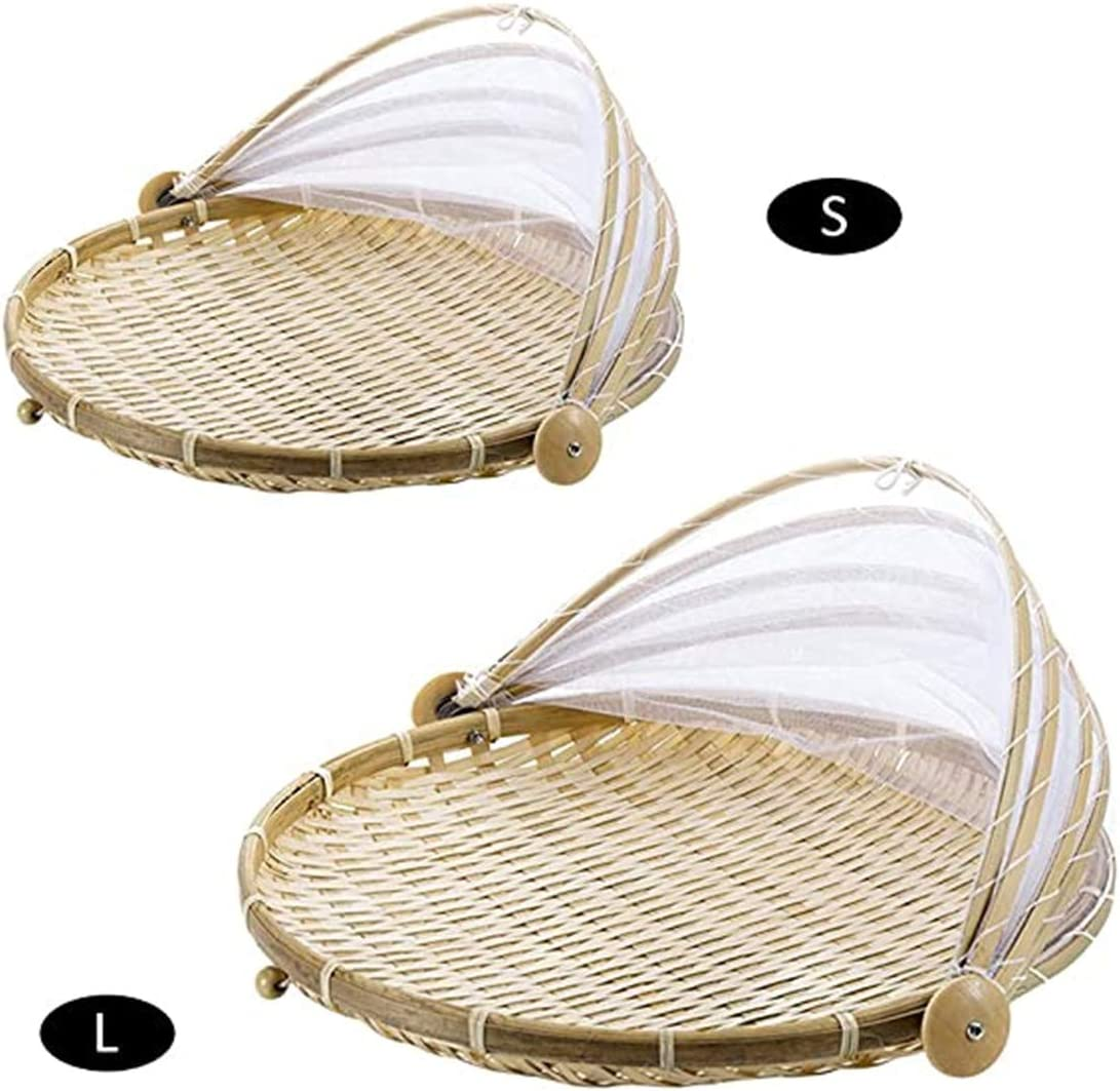 Hand-Woven Bamboo Tent Basket with Mesh Gauze Cover - Insect Proof, Dustproof round Picnic Basket for Vegetables, Fruits, Bread (40 Cm) image number 3