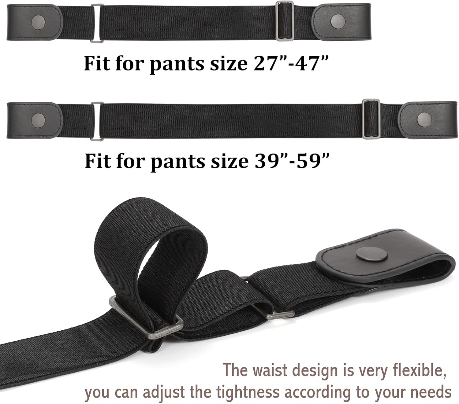 JASGOOD 2 Pieces No Buckle Stretch No Show Belt for Men，Buckless Invisible Elastic Belt for Jeans Pants image number 2