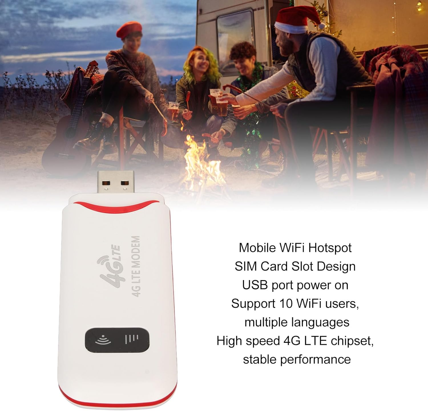 4G LTE USB Wifi Modem, Mobile Internet Devices with SIM Card Slot, 300Mbps High Speed, Portable Travel Hotspot Mini Router, Wireless Network Router, White image number 1