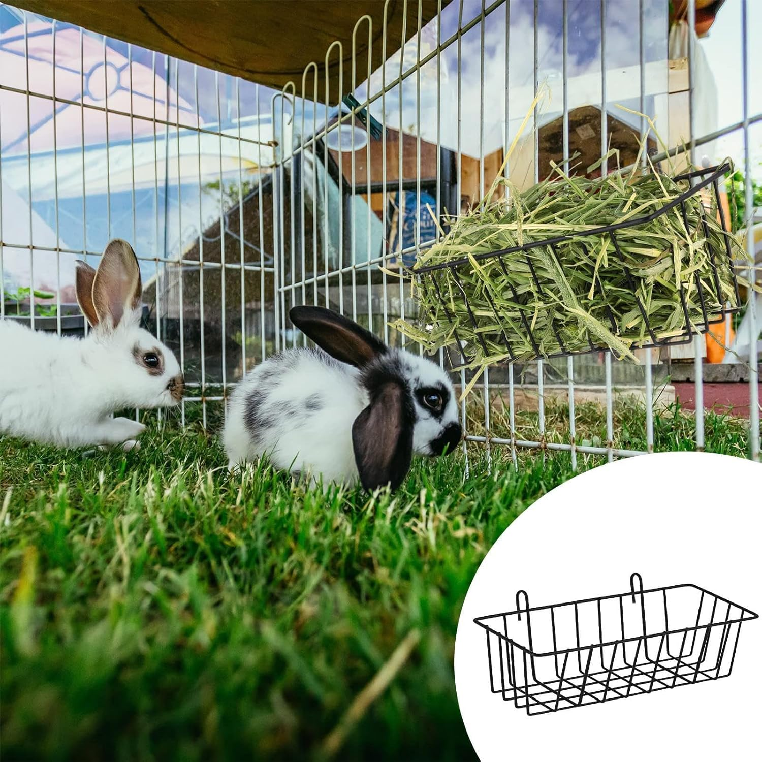 Rabbits Hay Feeder, 2Pcs Rabbits Feeder Racks, Metal Rack Hay Holder, Hanging Racks Bunny Feeder with Hooks, for Guinea Pigs Small Animals Grass Rack 9.1X3.9X2.9In image number 6