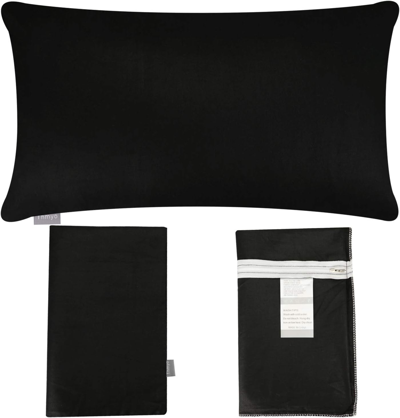 4-Pack Cotton Comfortable Solid Decorative Throw Pillow Case Rectangle Cushion Cover Pillowcase for Lumbar (Cover Only,No Insert) (12X20Inch/30X50Cm, Black) image number 2