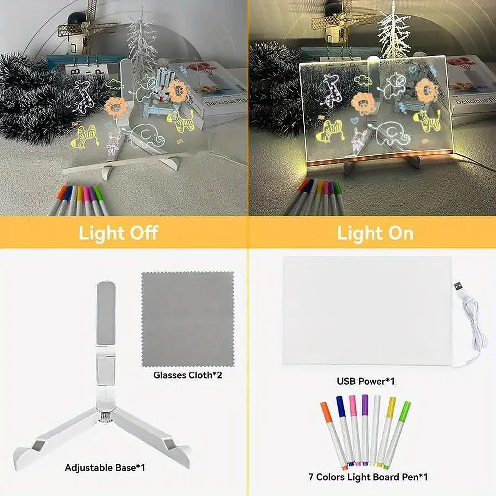 30X20Cm Glow Writing Board for Kids - LED Memo Board with 7 Color Pens, USB Lighting Doodle Board Acrylic Dry Erase for Bedroom/Office, Halloween Birthday Christmas Decor with Stand image number 5