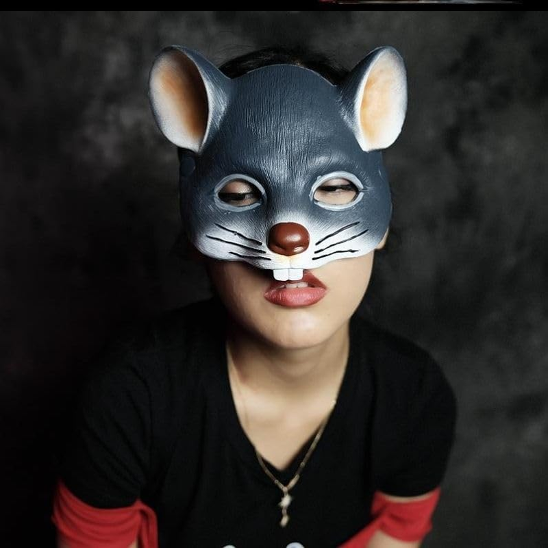 Hosfairy 1Pcs Animal Mouse Mask Squirrel Mask Masquerade Dress up Accessory for Halloween Easter Costume Party Cosplay Props - Light Gray image number 6