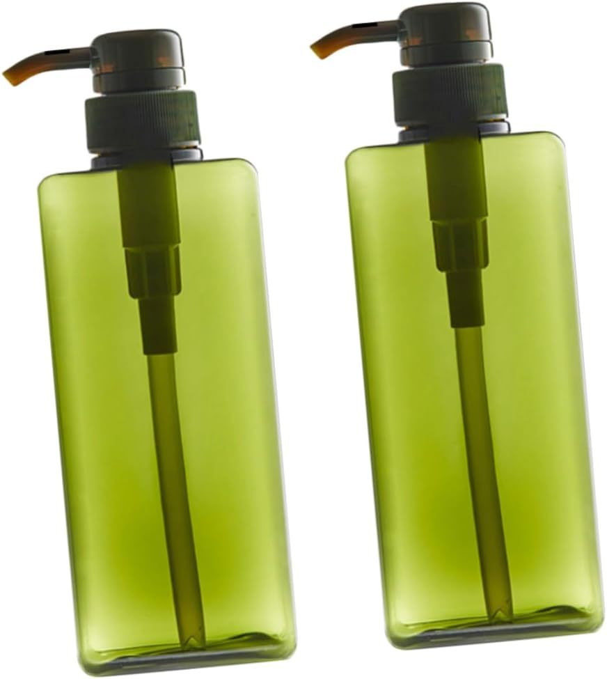 Minkissy 280Ml Pump Bottle Dispenser 2Pack Refillable Square Plastic Lotion Dispenser Empty Lotion Pump Bottle for Essential Oil Soap Lotion Shampoo, Bathroom/Kitchen/Travel Amber