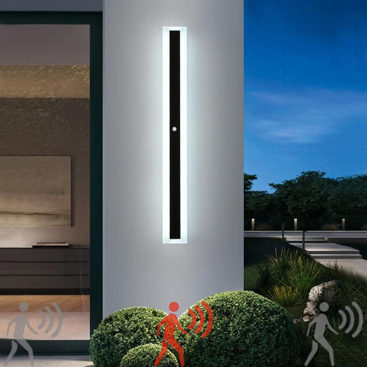 Outdoor Garden Wall Light with Motion Sensor Wall Lamp Indoor Black LED Long Wall Sconce Exterior IP67 Waterproof Modern Warm White Light outside Porch Balcony Garage (180Cm,White Light) XXZ image number 3