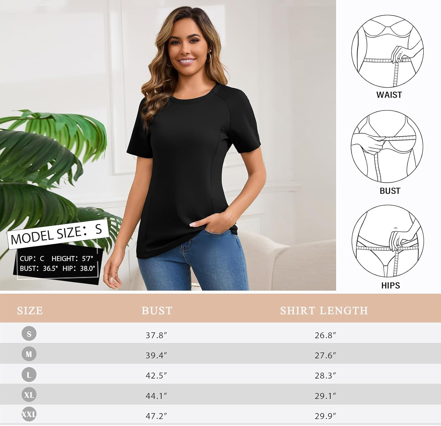 GINKANA Nursing Tops Breastfeeding Tshirt for Women Mama Zipper Distressed Loose-Fit Tee Pregnancy Clothes image number 3