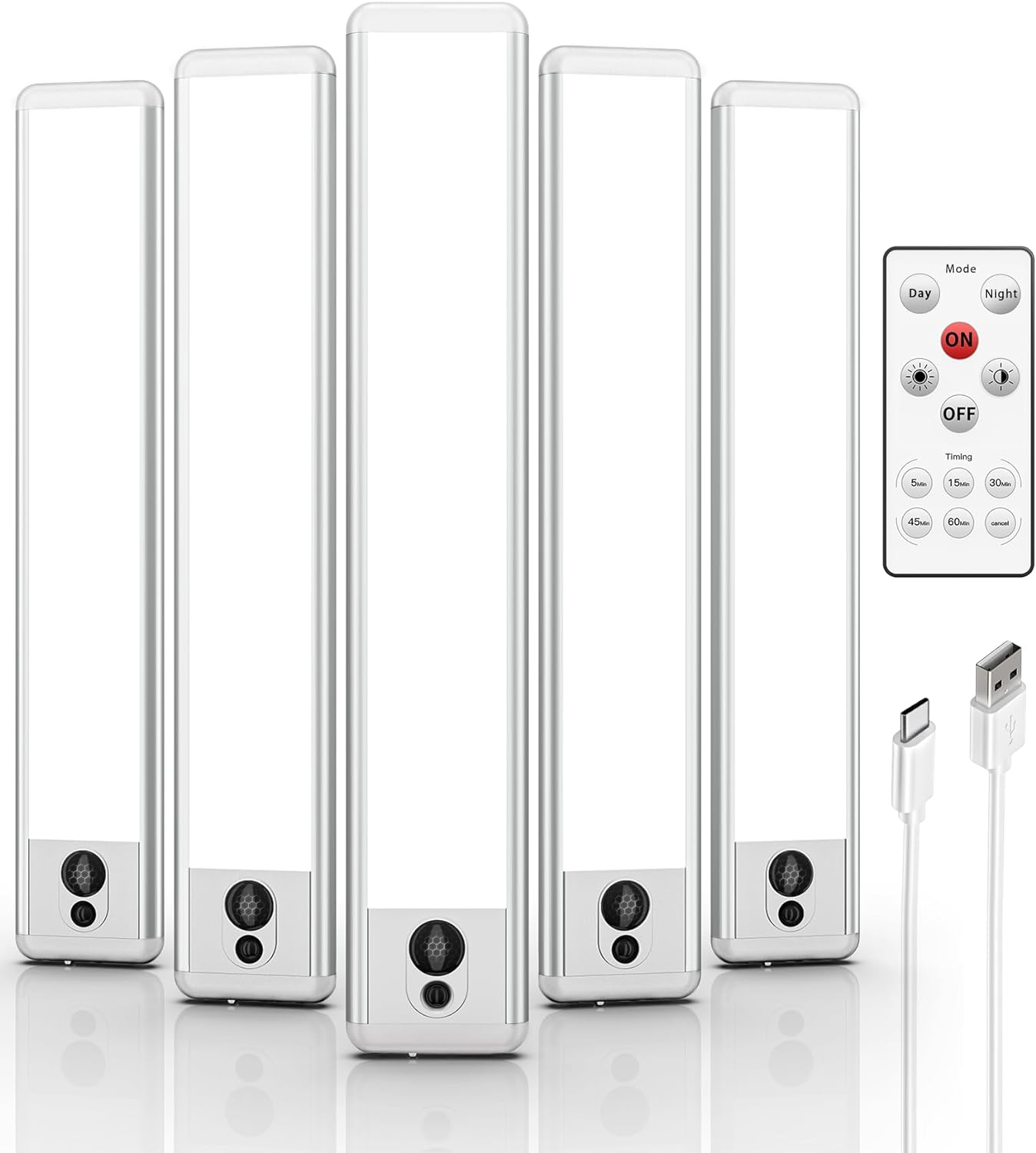 EZVALO under Cabinet Lights, LED Closet Lights Wireless USB Rechargeable, Motion Sensor Lighting Indoor 5700K Dimmable with Remote Control and Magnetic Install for Wardrobe/Stairs/Hallway (23CM) 3 Pcs