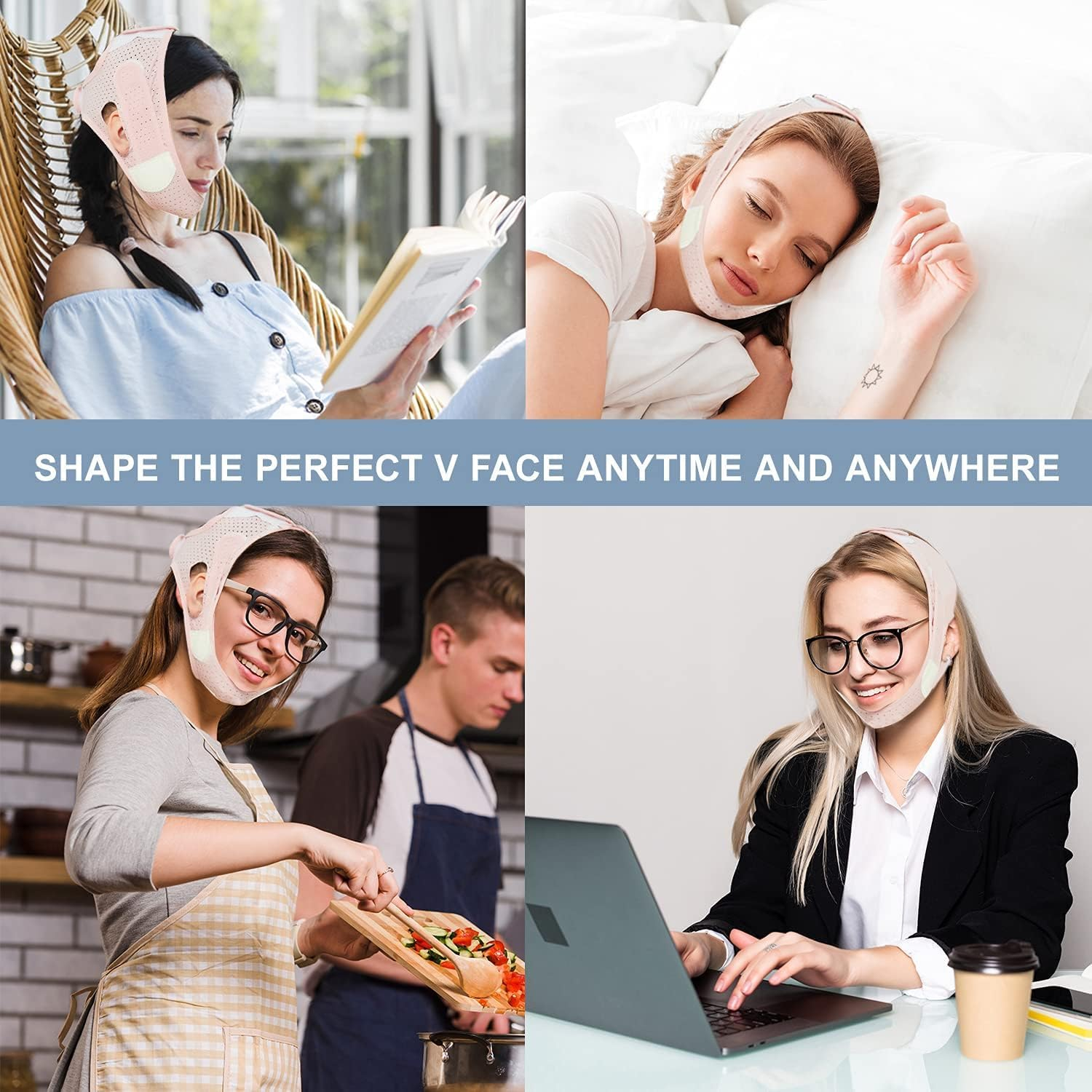 LGLAU Beauty Face Contouring Sleeping Mask Chin, Reusable V Line Lifting Mask,V Line Faces Masks, (Pink) image number 2