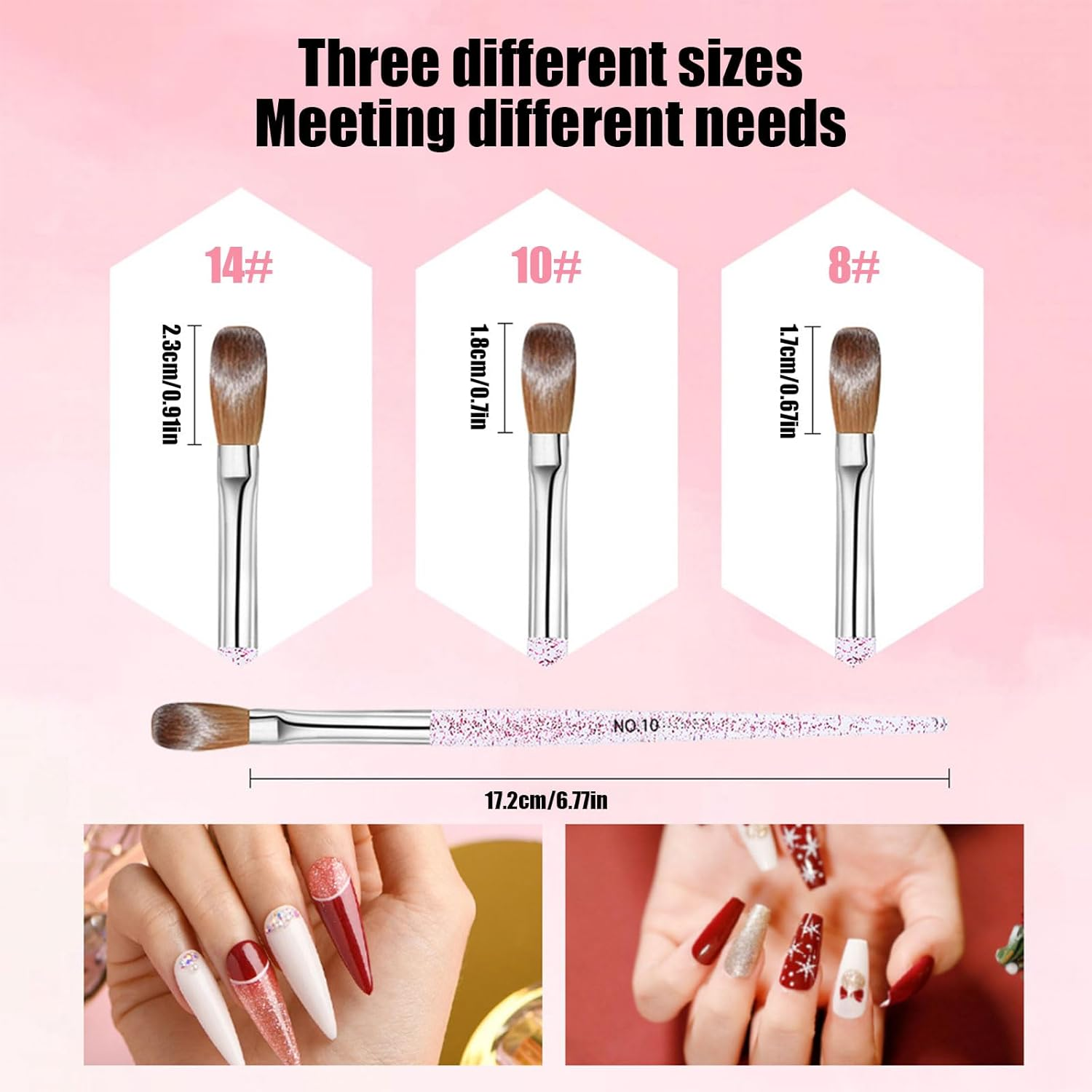Professional Acrylic Nail Brush Set 3Pcs (8/10/14) - Nail Tools for Acrylic Powder Application, 3D Carving & Nail Art Extension - Essential Nail Tech Supplies for Home Manicure image number 1