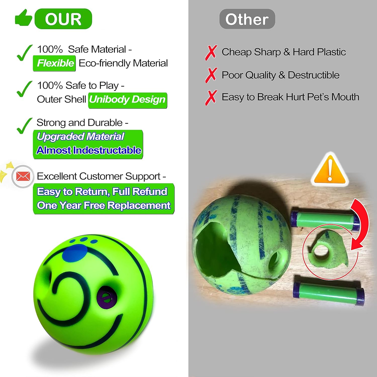 Wobble Giggle Toy Dog Treat Ball, Interactive Dog Toys Puzzle Mentally Stimulating, Dog Ball IQ Training for Big/Large Dogs Favorite Birthday Gift Green SE617 image number 4