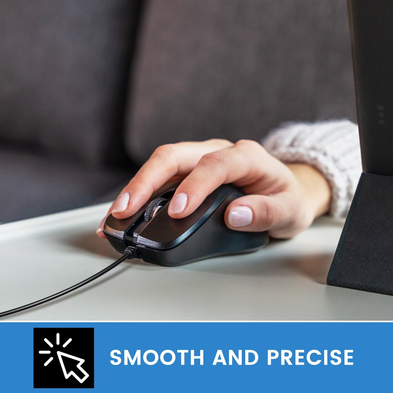 Perixx PERIMICE-221C USB Type C Wired Ergonomic Mouse - 4.9 Ft Cable - Optical 1200 DPI Design - Black image number 2