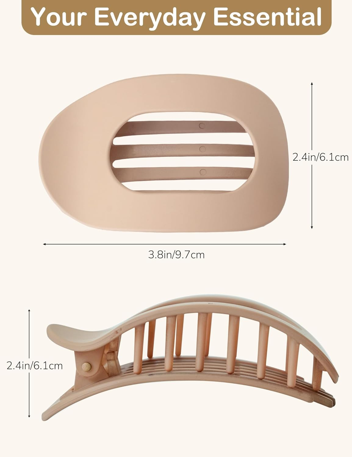 4 PCS Flat Hair Clips, French Design Flat Hair Claws, Flat round Clip for Women, Strong Hold No Slip Grip Hair Claw Clips for All Hair Textures, Medium Classic Hair Barrettes (Matte) - Matte image number 4