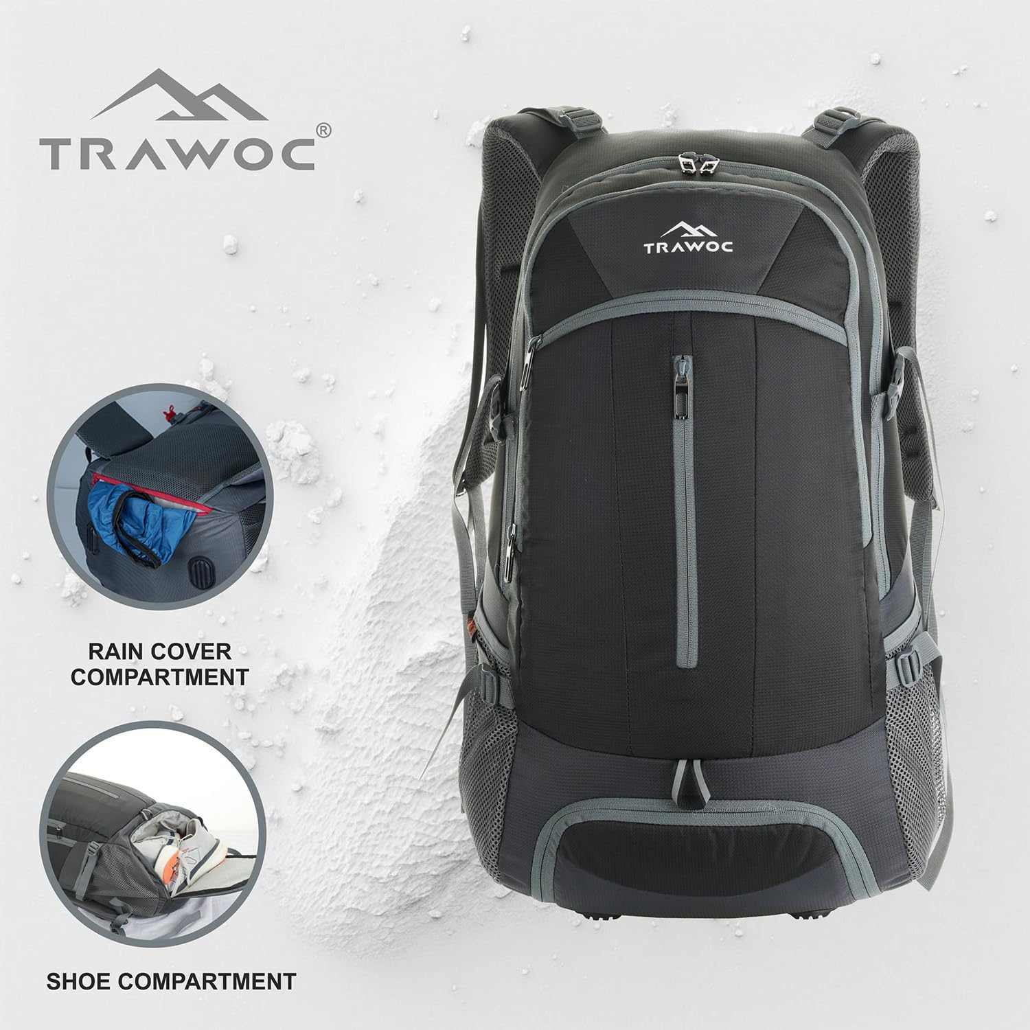 TRAWOC FALCON 40 L Travel Laptop Backpack for Men and Women, Casual Daypack with Rain Cover Hiking, Trekking, Travelling Bag image number 4