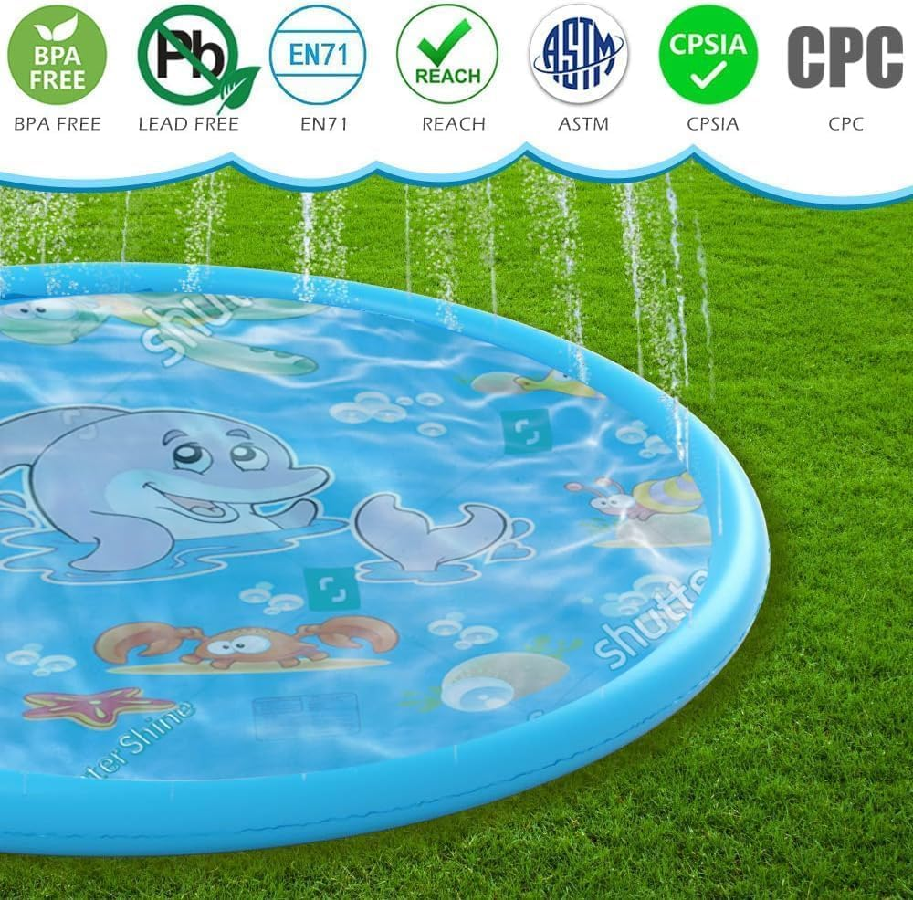 LALAASHHOP Splash Pad for Kids and Dogs, Non-Slip Sprinkler Pad Thicken Pool Summer Outdoor Water Toys, Backyard Fountain Play Mat for Baby Toddlers Boys Girls Pet(67Inch) image number 4