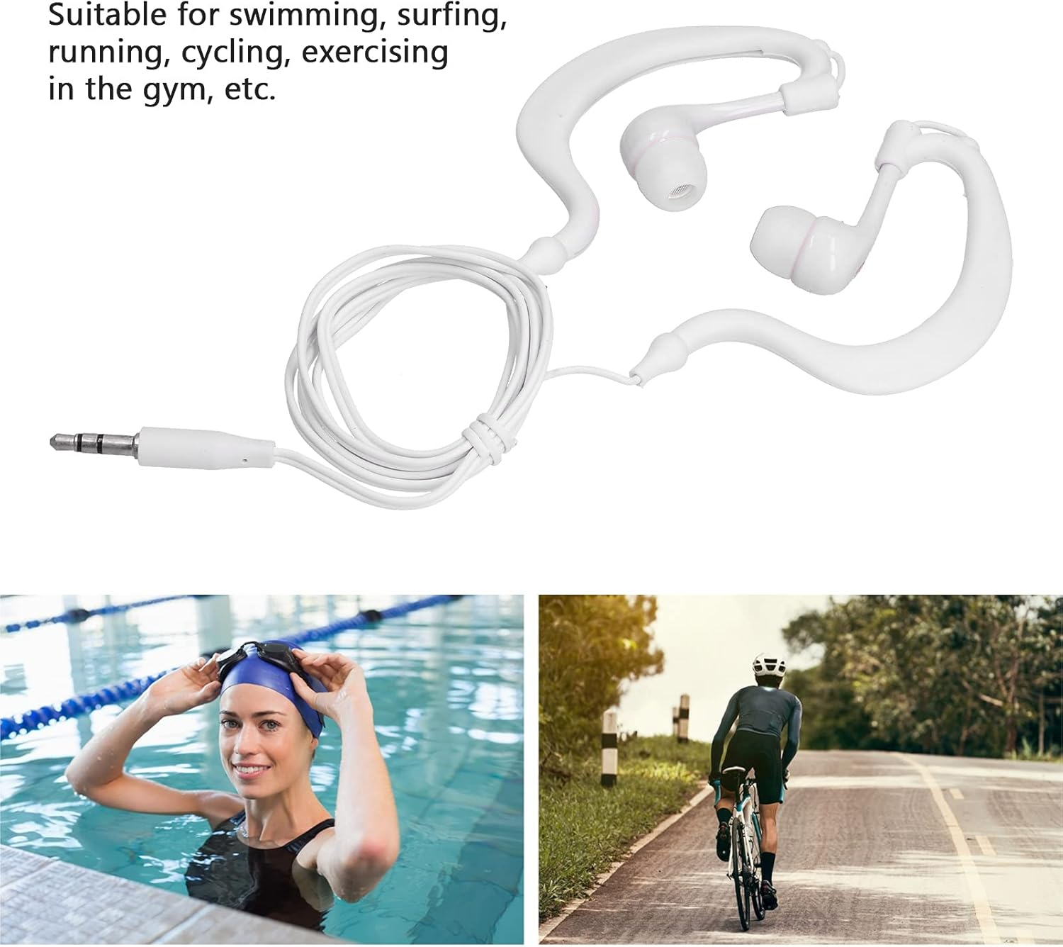 Sorandy Swimming Headphones 3.5 Mm Wired IP68 Waterproof Sports Headphones with Replacement Earplugs, White image number 3
