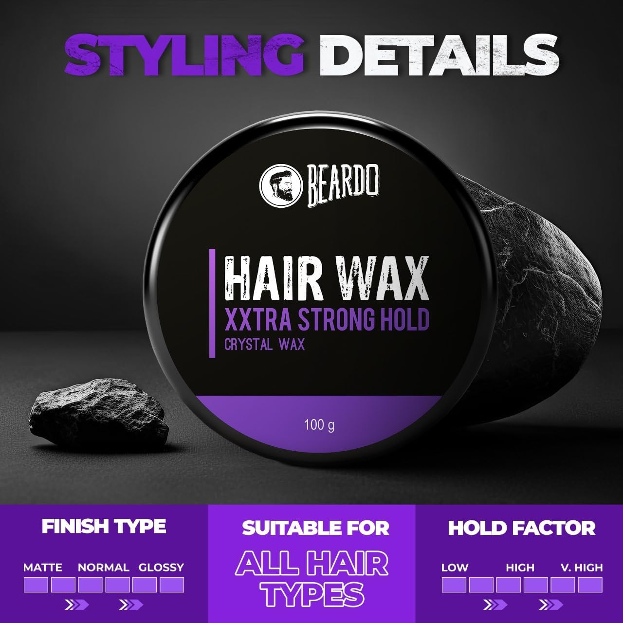 BEARDO Xxtra Stronghold Hair Wax, 100Gm | Crystal Hair Wax for Men | Glossy Finish | Hair Style, Shine | Extra Strong Hold image number 6