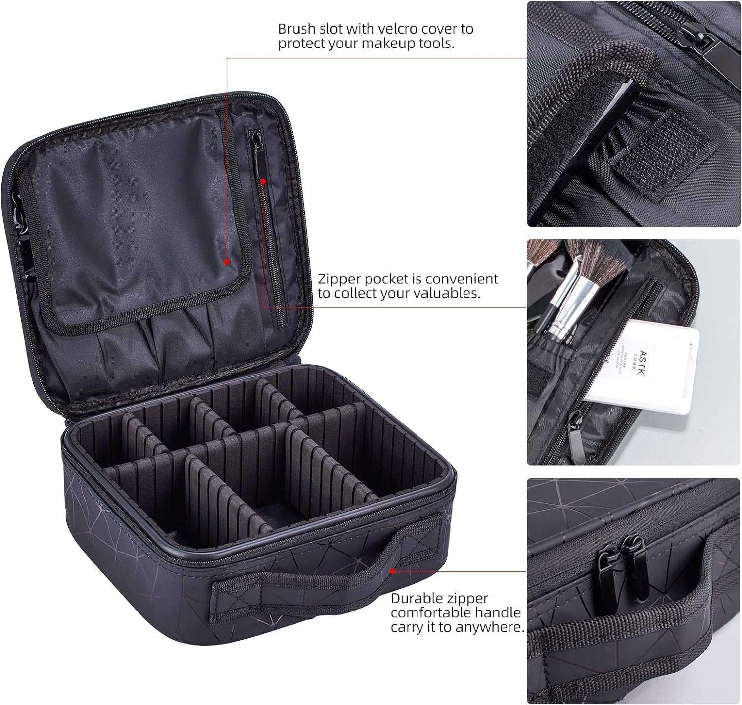 JOVALA Make up Travel Case Large Makeup Bag Cosmetics Train Case Makeup Suitcase with Compartments Toiletries Brush Organizers and Storage Bag (Black)