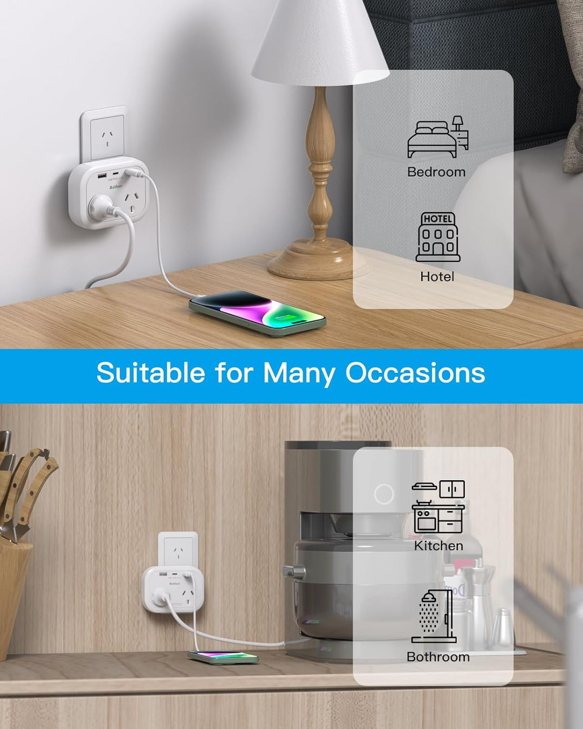 Power Board, Power Strip with 3 USB Ports (2 USB C), No Cord Extension Board, Double Adapter, Outlet Extender, Multi Plug Outlet, Cruise Ship Accessories for Home, Office, Bedroom, Travel image number 1