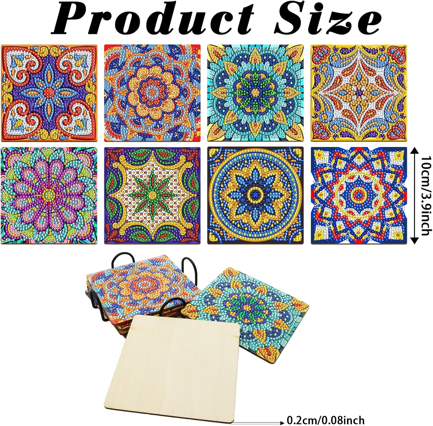 8 Pcs Diamond Paintings Coasters with Holder Small Diamond Art Painting Kits 5D DIY Diamond Paintings Kit Coaster for Adults Beginners Kids Drinks Craft Supplies Home Decor Present image number 3