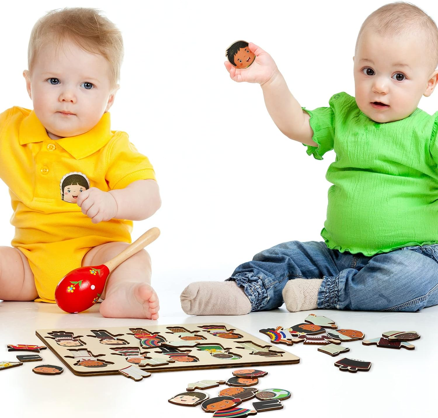 Wooden Puzzles for Toddlers 1-3 Interchangeable Dress up Diversity Peg Puzzle Educational Multicultural World Racial Cognition Toddler Puzzle Learning Mix Match Preschool Puzzle for Kids Boys Girls