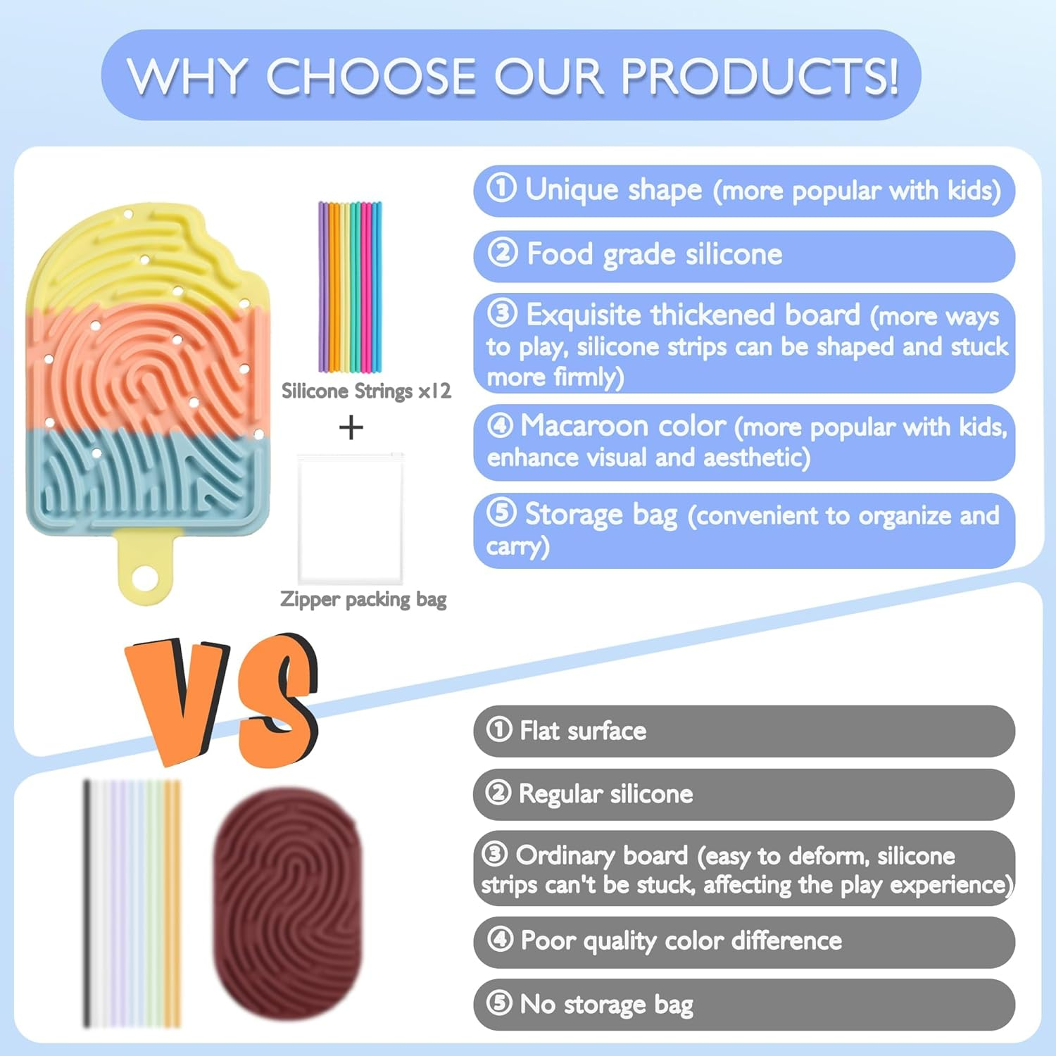 Silicone Sensory Activity Board, Double-Side Fidget Toy for Anxiety, Stress, ADHD, Autism and Calming, Silent, No Mess, Sensory Board with Portable Travel Bag & 12 Strings, Kids 3+ & Adults, Colorful image number 6