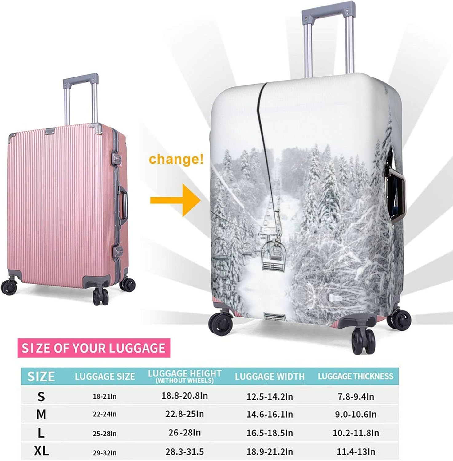 Odddot Winter Old Cable Ski Lift Print Travel Luggage Cover,Suitcase Protector Cover, Washable Baggage Covers,For 18-32 Inch Luggage, Winter Old Cable Ski Lift, Large image number 4