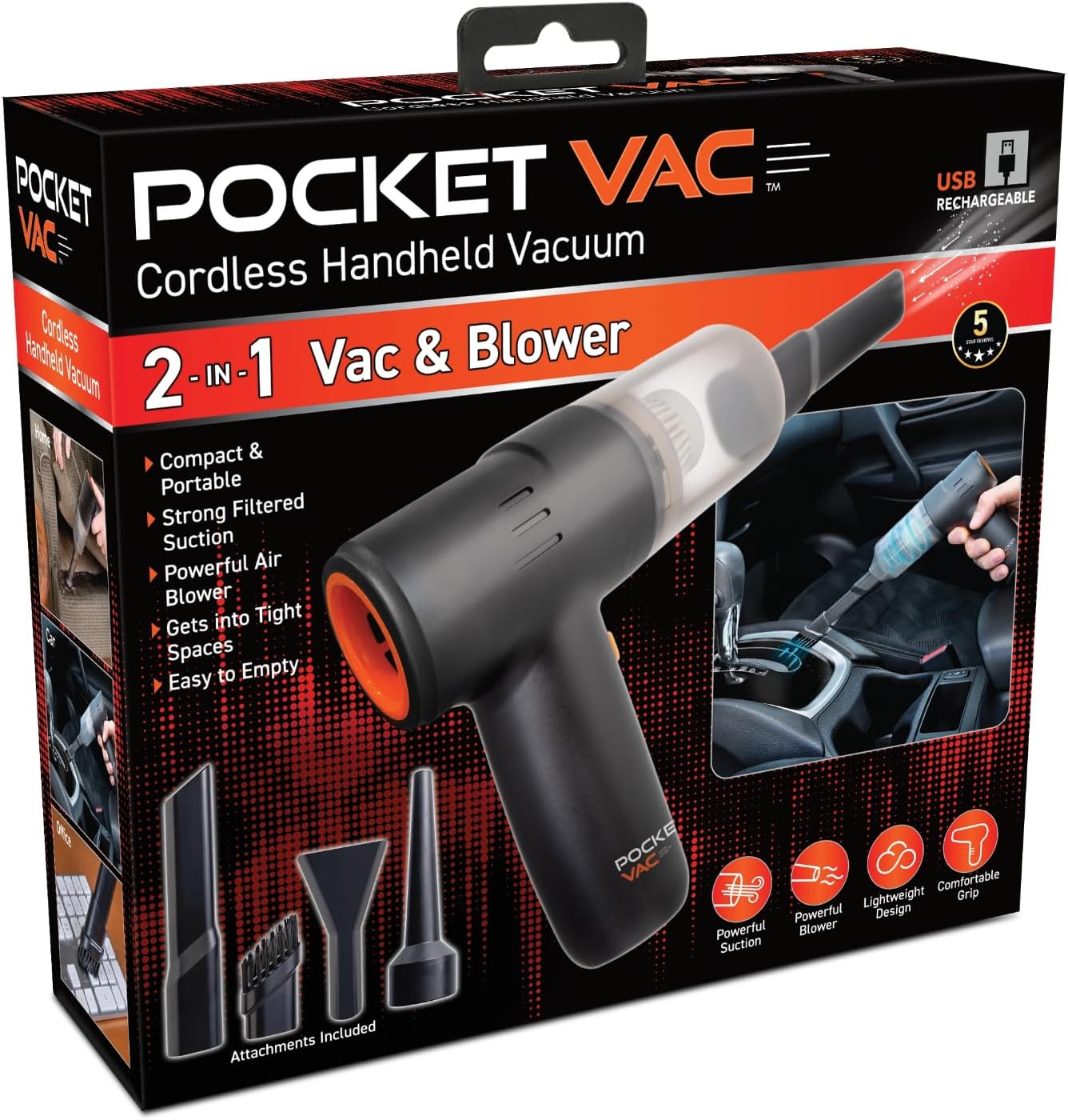 Pocket Vac Handheld Vacuum Compact Wireless Vacuum Cleaner, Lightweight Hand Held Vacuuming for Home Kitchen Car Corner Upholstery Pet Hair Dust Crumbs Cleaning image number 2