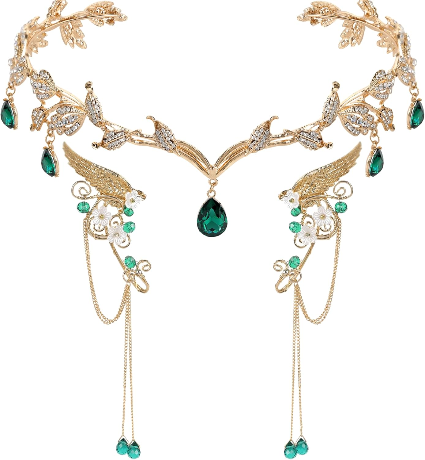 FRESHME Elf Ear Cuffs and Crown - Fairy Crown and Non Pierced Fairy Ear Cuffs Renaissance Renfaire Cosplay Accessories