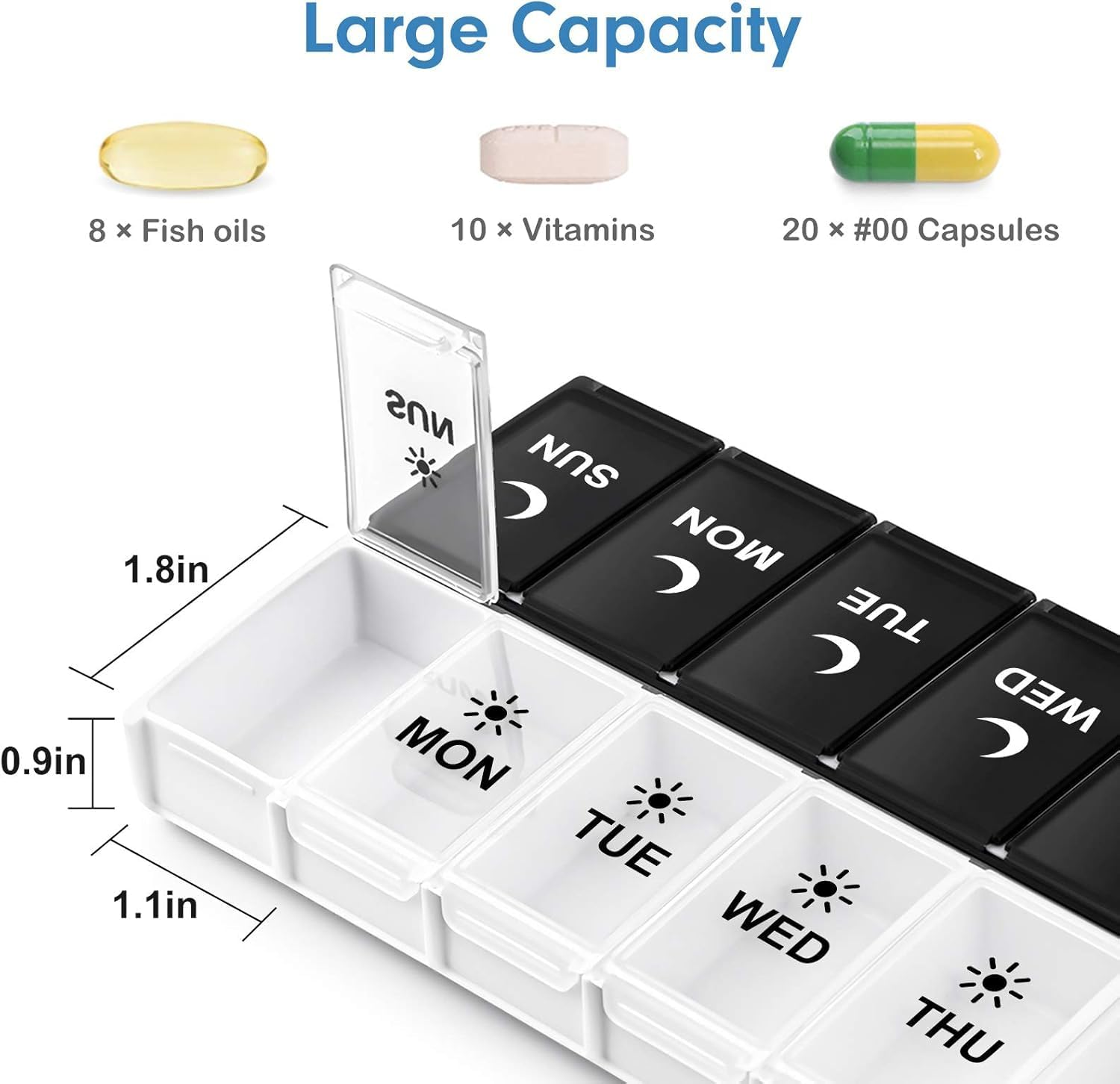 Pill Organizer 2 Times a Day, Weekly Box per AM PM Case, Day Night Container 7 Vitamin Case Twice image number 2