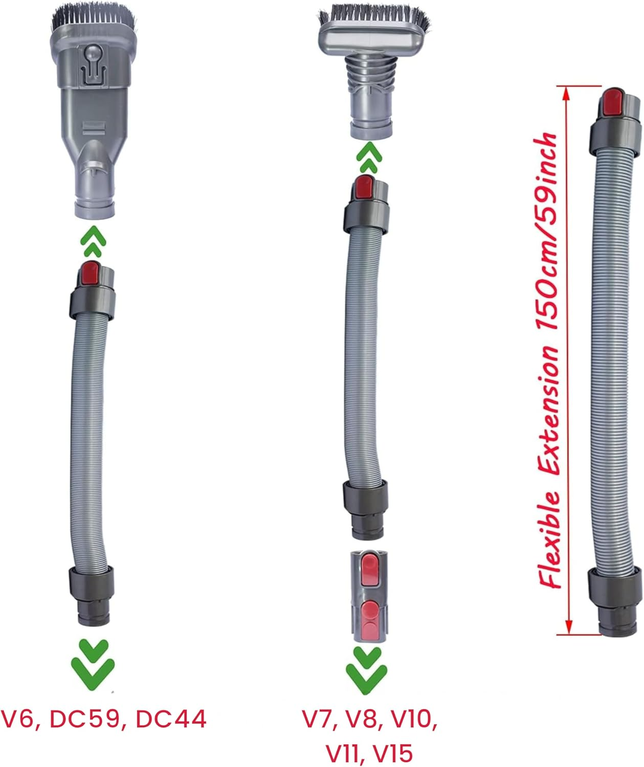 Flexible Extension Hose & Vacuum Attachments - Replacement Parts for Dyson V11 V10 V8 V7 V6 DC74 DC62 DC59 DC44 - Vacuum Cleaner Accessories Dusty Brush image number 1