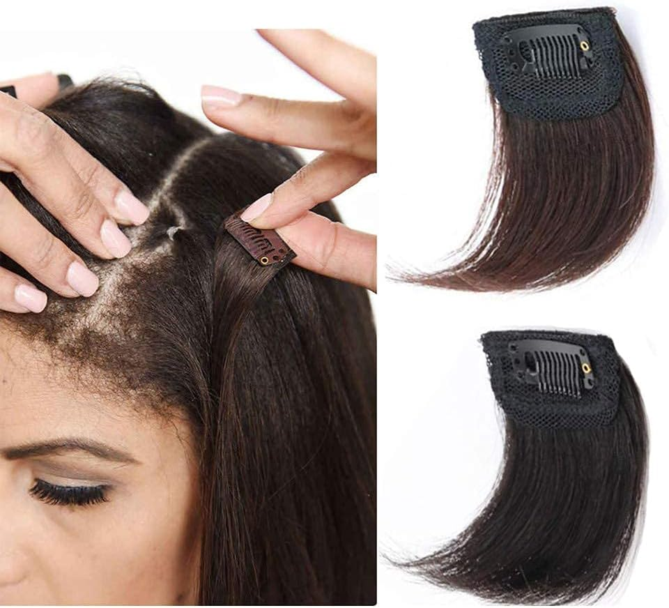 6"Human Hair Pads Board Clip in Hair Pieces Seamless Thickening Fluffy Hair Root Invisible Top Hairpiece One Piece Clip in Hair Extensions for Women/Girls Add Hair Volume(Dark Brown)