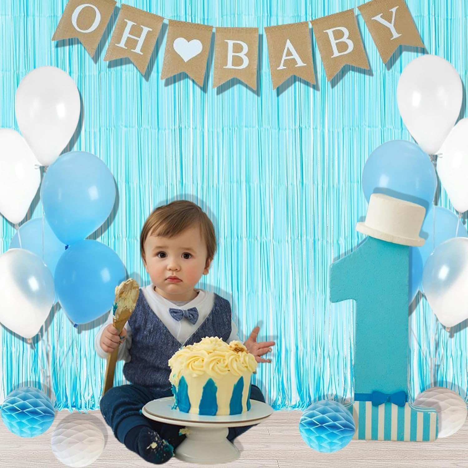 Backdrop Curtain Tinsel Streamers,4Pcs Foil Fringe Streamer Tinsel Curtains,Party Streamers Backdrop Curtains,Photo Booth Backdrop Foil Streamer for Party, Blue image number 2