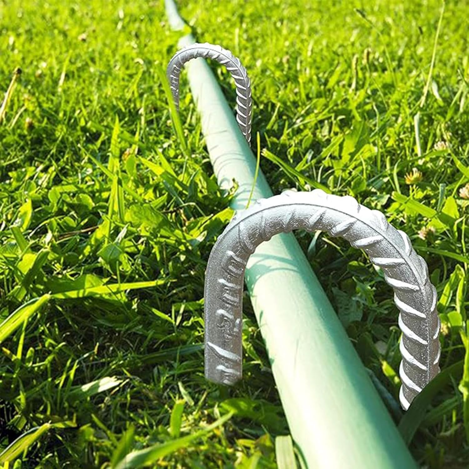 4Pcs 12 Inch Rebar Ground Stakes, Galvanized Tent Stakes U Shaped Metal Fences Stake Ground Anchors with Chisel Point End Yard Stakes Heavy Duty Ground Anchor Pegs for Camping Tent Garden image number 5