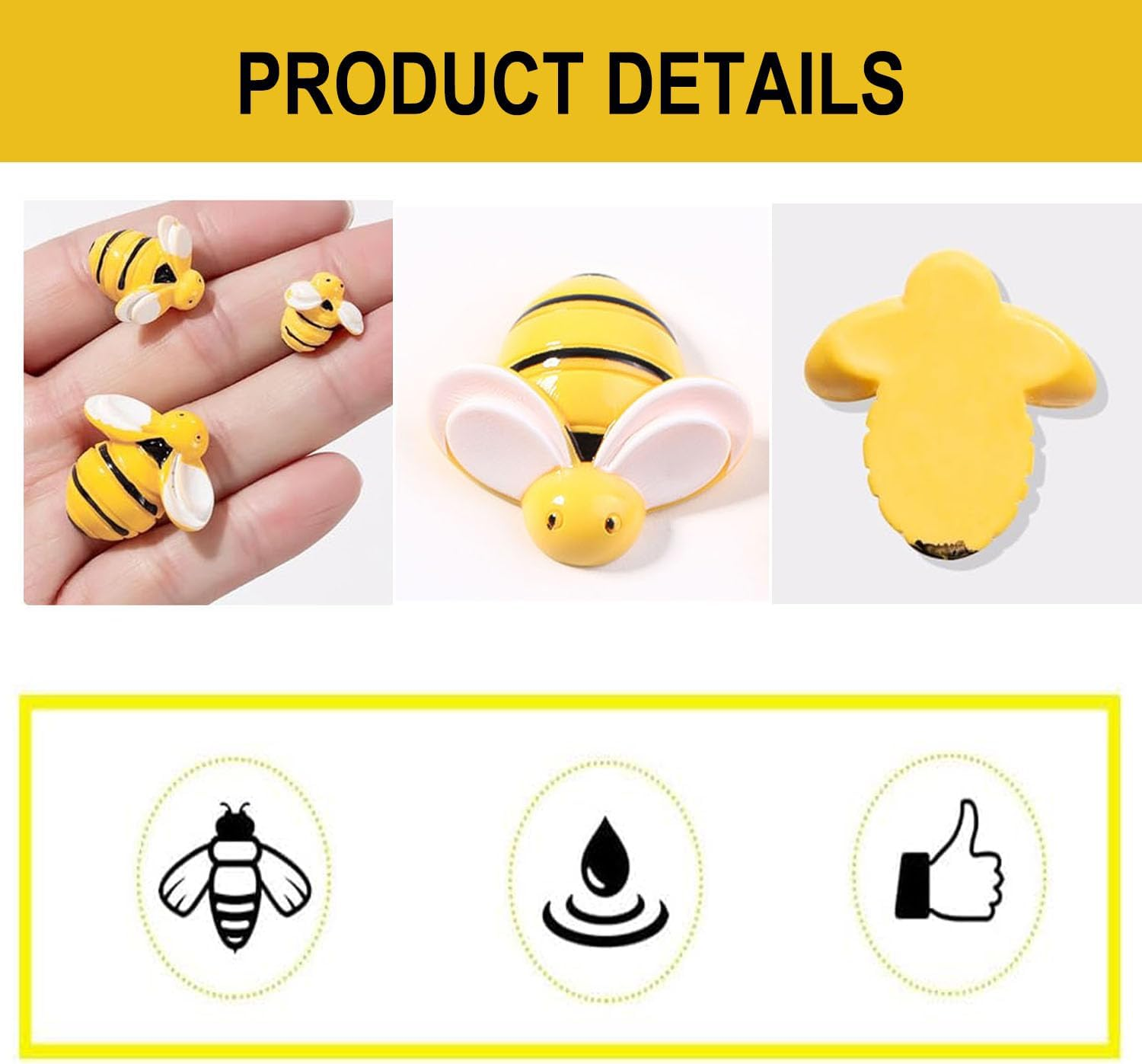 50 Pcs Small Resin Bees, 3 Sizes Tiny Resin Garden Bumblebees Embellishment, Bee Decors,Wreath Bees Decoration,Crafts Scrapbooking Party Home Decor,Birthday Party Table Decor image number 2