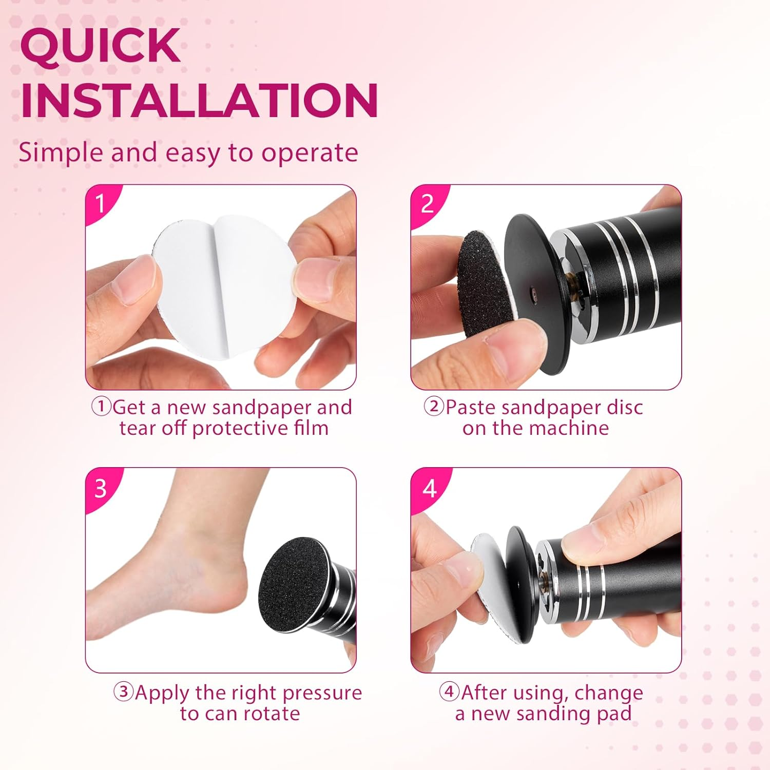 Krofaue 60 PCS Replaceable Sandpaper Discs - 80 & 100 Grit Pad Refills for Electric Foot File Callus Remover - Dead Skin and Calluses Removal image number 2