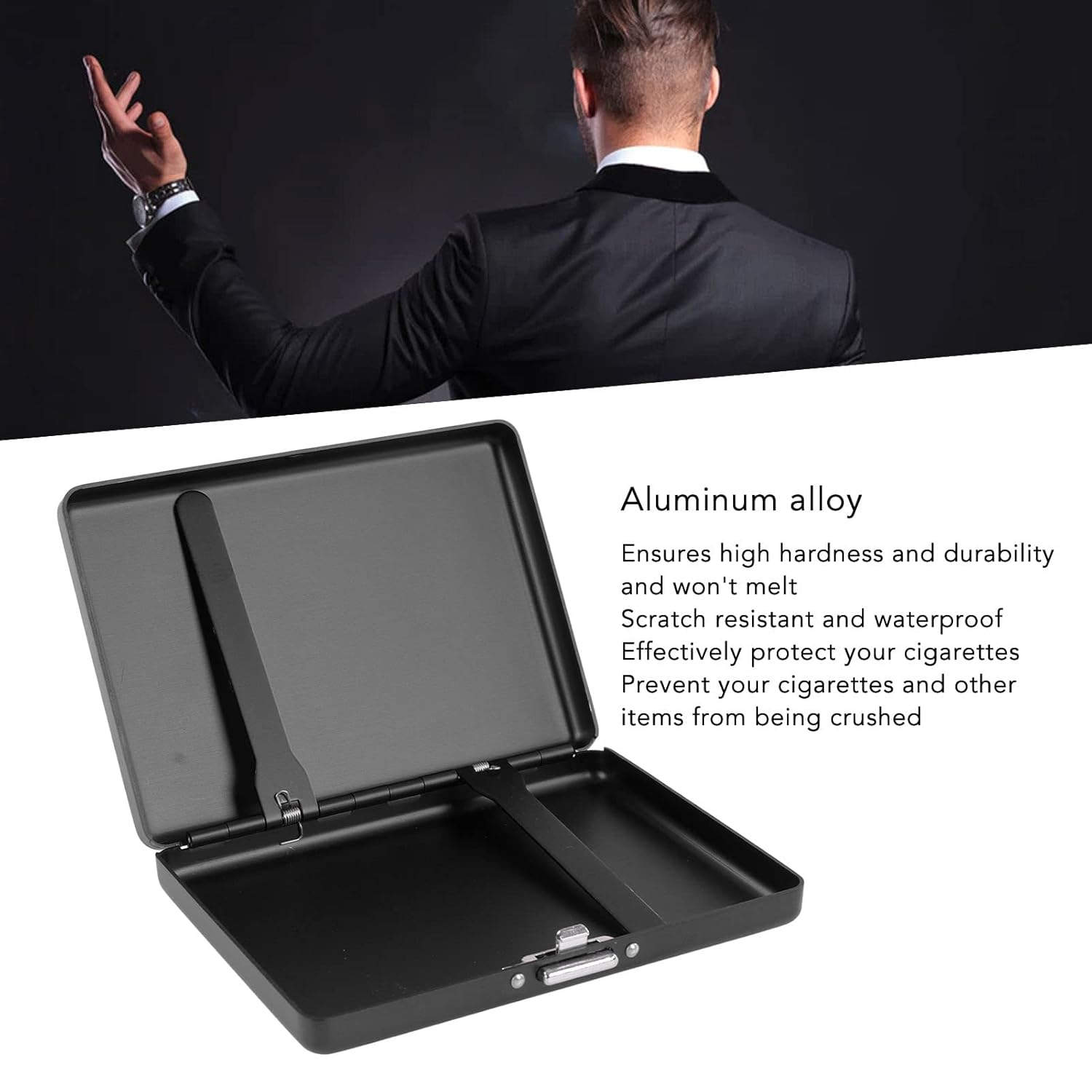 Metal Cigarette Case, Aluminium Alloy Cigarette Box Double Sided Spring Clip Open Pocket Holder for Cigarettes Credit Card Holder Protective Security Wallet for Men Women Gift (Black) image number 4