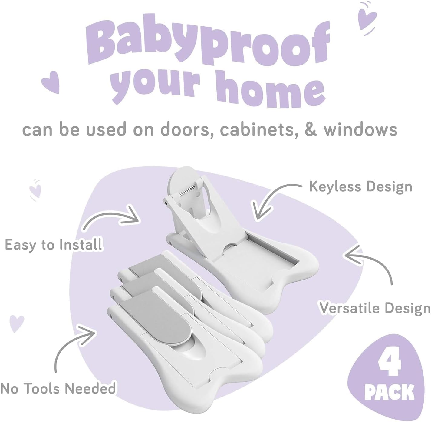 ZONEY 4PCS Sliding Glass Door Lock for Child Safety, Child Proof Lock for Sliding Door Windows, Closets & Cabinets, Easy to Install,Strong Adhesive Security Lock,Protect Your Kids and Home (Set 3) image number 4