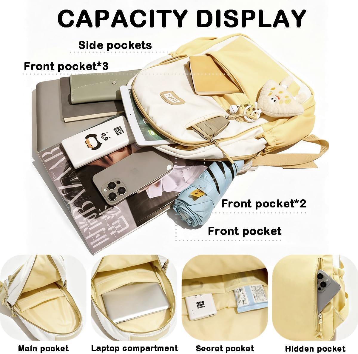 Aesthetic Backpack for Girl Teens Cute Bookbag for Girls with Cheese Pendant Kawaii Preppy Backpack College Daypack image number 6