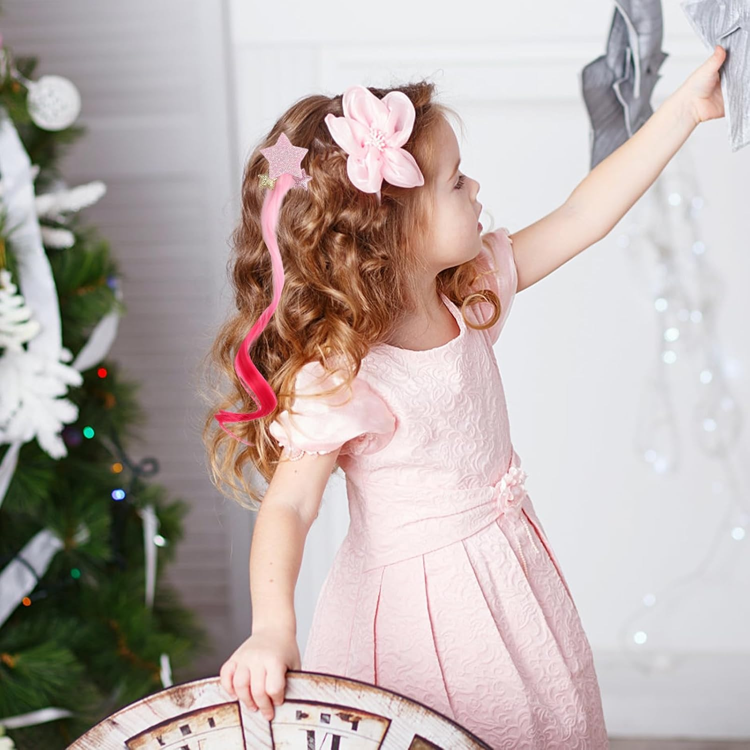 4PCS Coloured Hair, Children'S Colourful Wig Hair Clip Decoration Star, Kids Hair Extensions Fake Hair Rainbow Color Wig Clips Children, for Girls World Princess Party Cosplay Crazy Hair Day for Kids image number 1