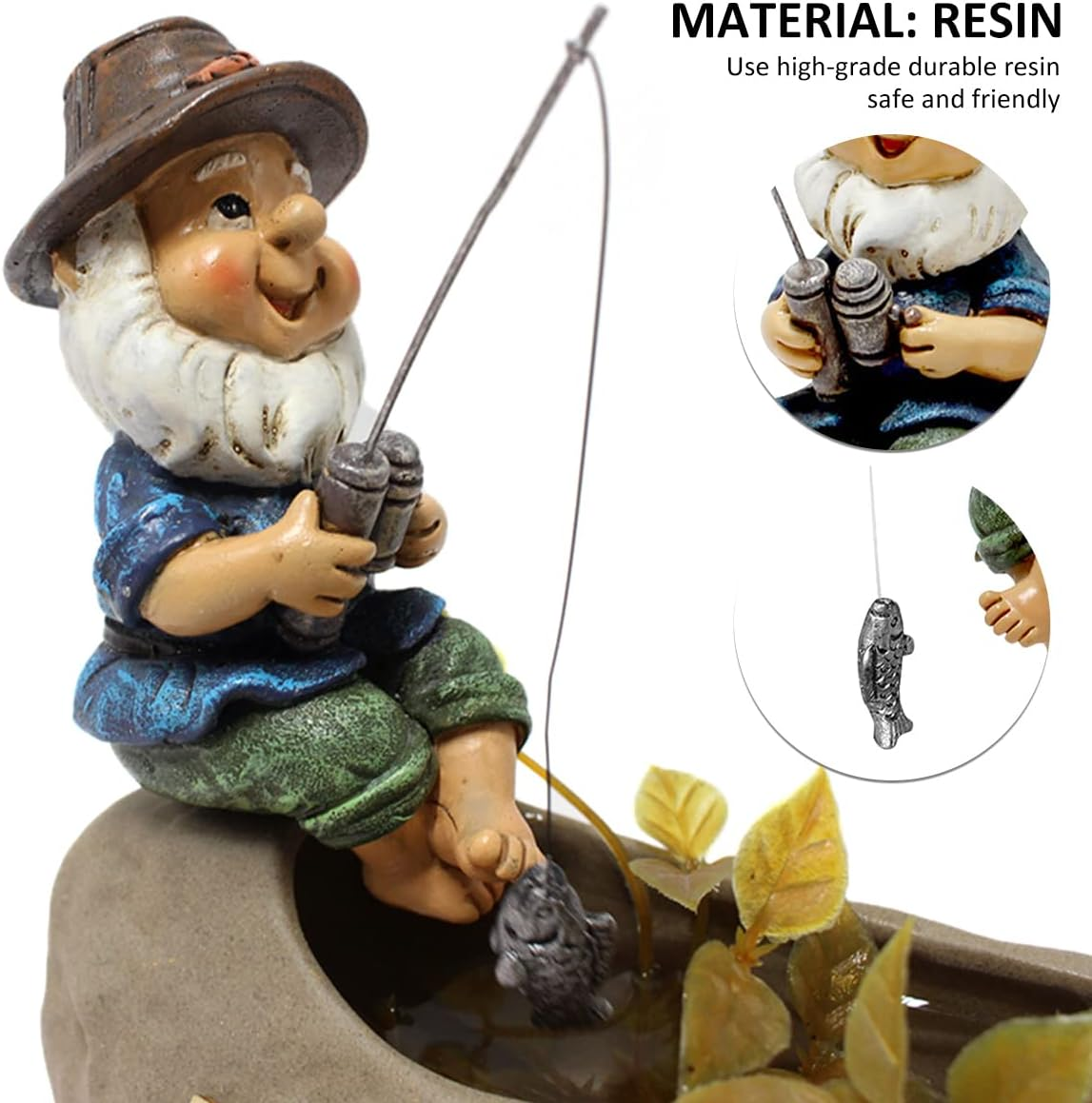 Garden Ornament Outdoor - Fishing Gnome Statue Resin Figurine Dwarf Sculpture for Pond Lawn Yard Decorations image number 4