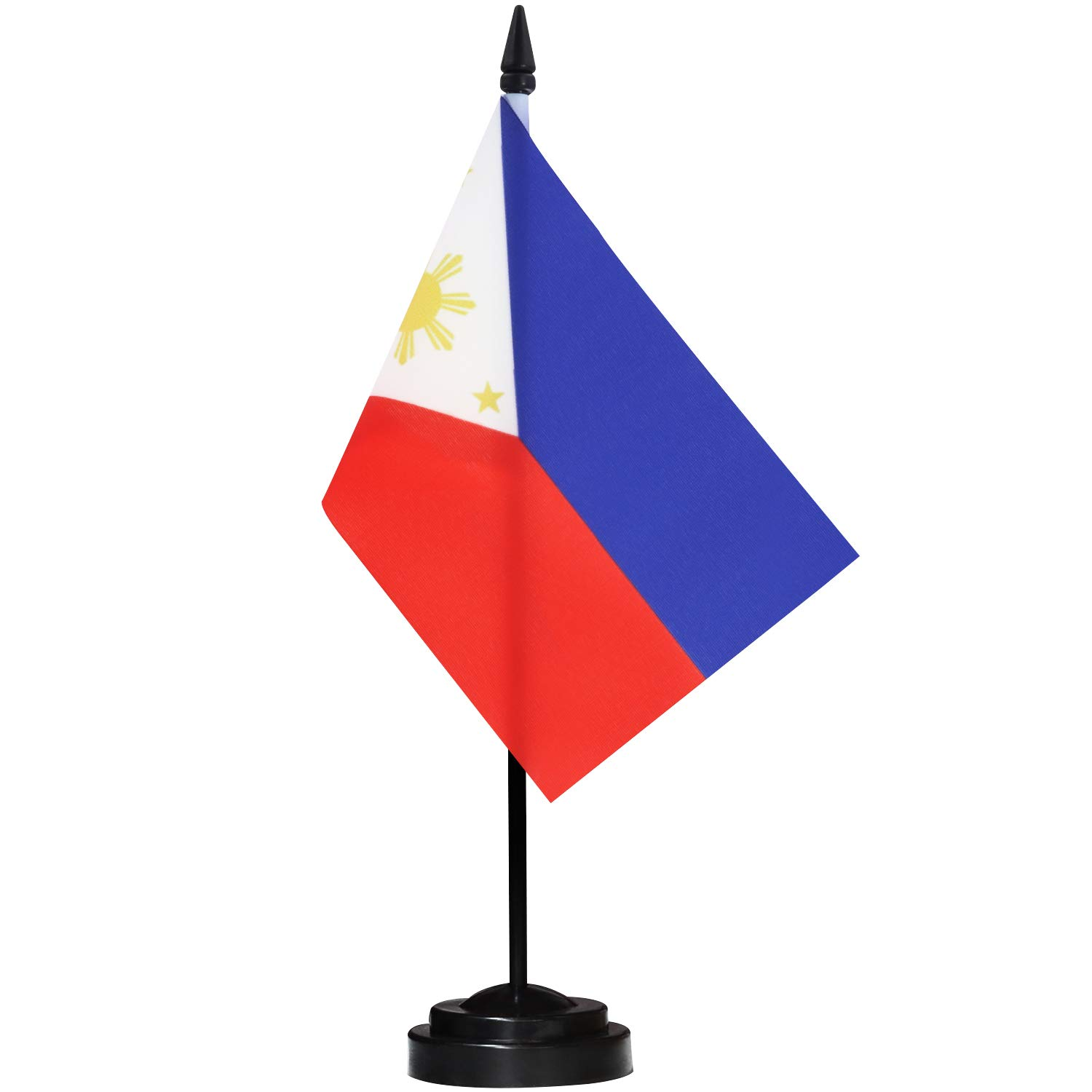 ANLEY Philippines Deluxe Desk Flag Set - 6 X 4 Inch Miniature Philippine Desktop Flag with 12" Solid Pole - Vivid Color and Fade Resistant - Black Base and Spear Top - India image number 4