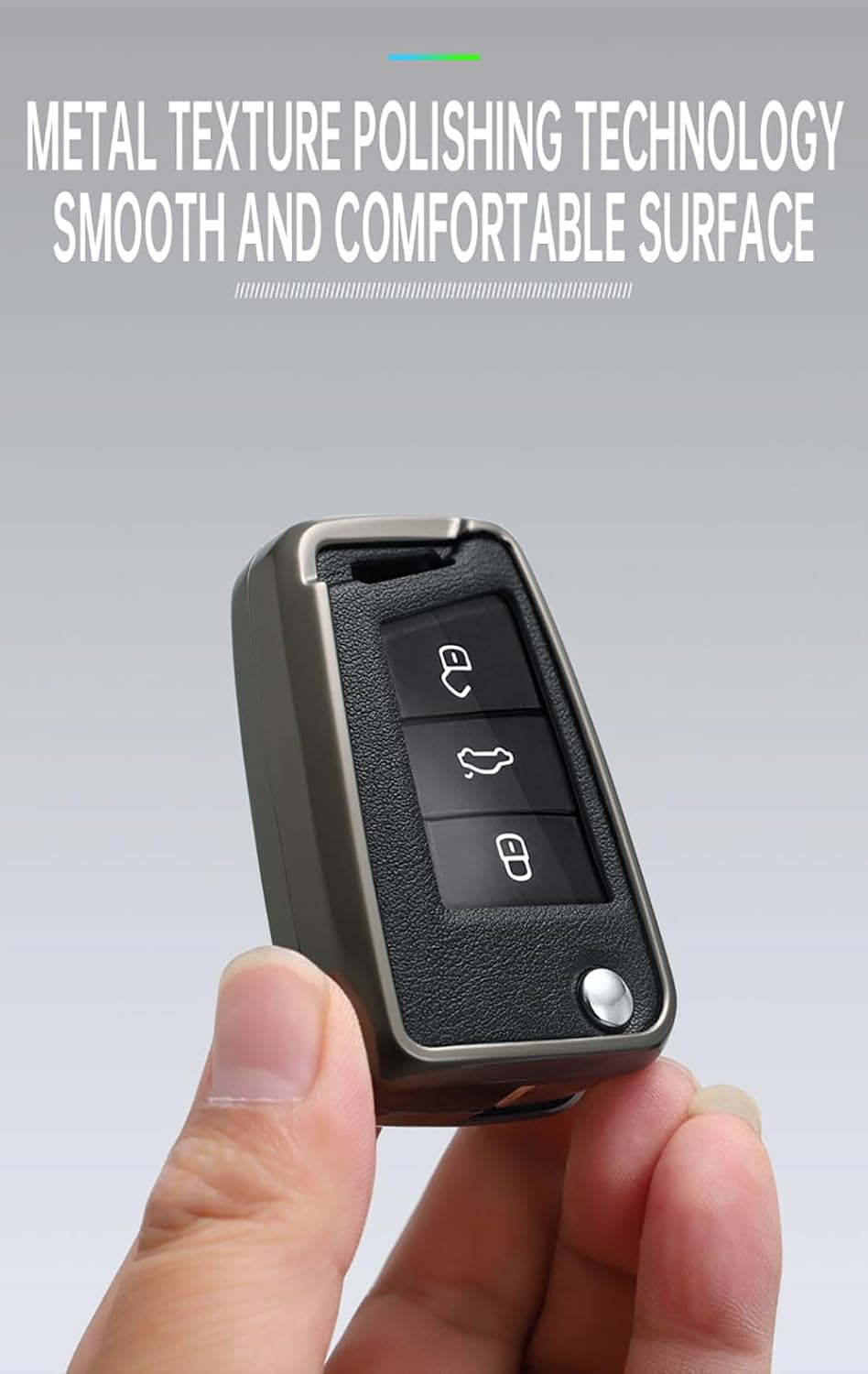 Ontto Alloy Car Key Fob Cover Fit for VW Golf 7 Ateca Arona MK6 MK7 Polo Jetta Fabia Tiguan Touran Toledo for Skoda Seat Leon Ibiza Octavia Flip Leather Key Case Keyring Key Shell Holder Bag Keychain - Black-Borwn image number 2