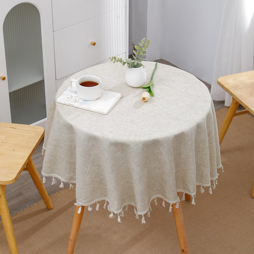 Anaado Ramadan Cotton Linen Large Table Cloth for Dining Table 14 Seater, Long Table Cover Picnic,Party, Tabletop Decorations, Beige,60''X142'' image number 3
