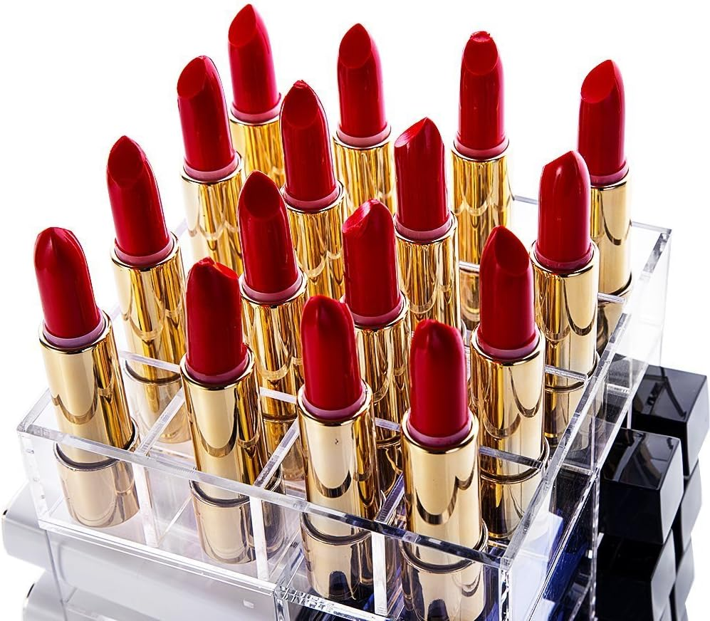 Hblife Acrylic Rotating 64 Lipstick Tower Organiser Spinning Lipstick Tower Lipgloss Holder with Removable Dividers image number 1